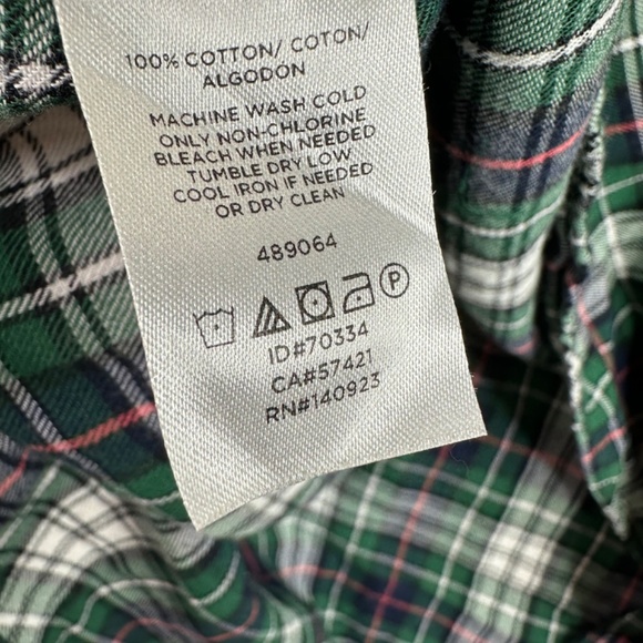 LOFT | Plaid Ruffle Utility Henley Green Blouse Size Large - Picture 5 of 5